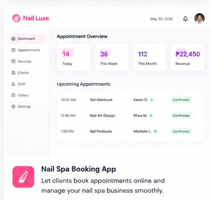 Nail spa appointment web app sample